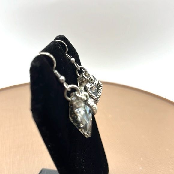 Brighton Crystal Karma Cross Earrings with Heart Charms Silver Plated Dangle - Picture 4 of 12
